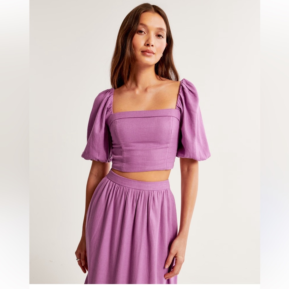 Abercrombie linen blend puff sleeve top